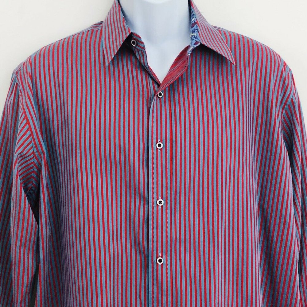 Robert Graham Blue Red Striped Dress Shirt Large